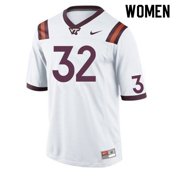 Women #32 Carl Smith Virginia Tech Hokies College Football Jerseys Sale-White